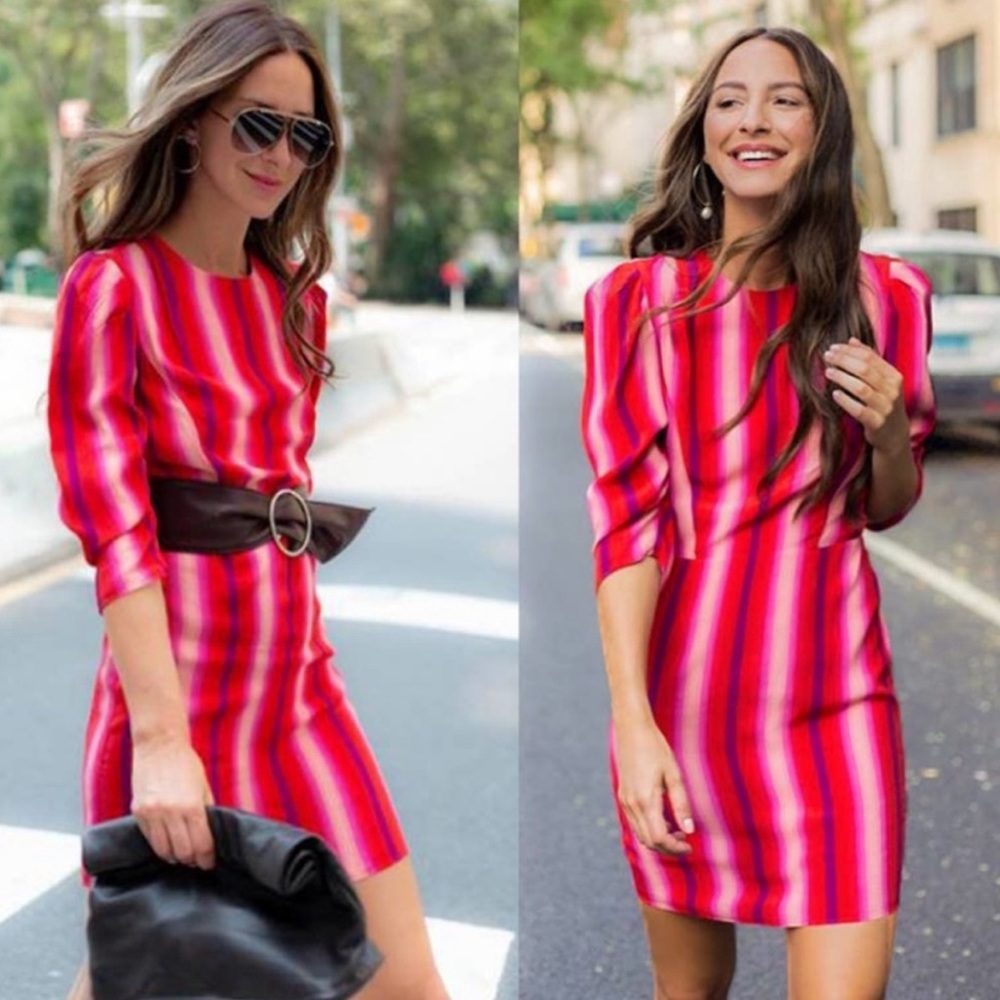 Something Navy Revolve Red & Pink Striped Puff Sleeves Goji Mini Dress Size XS